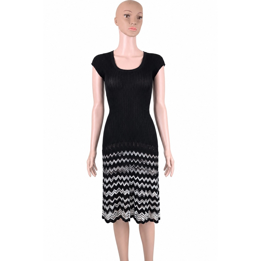 M Missoni US S Black White Chevron Knit Stretch Dress Italy Size 40